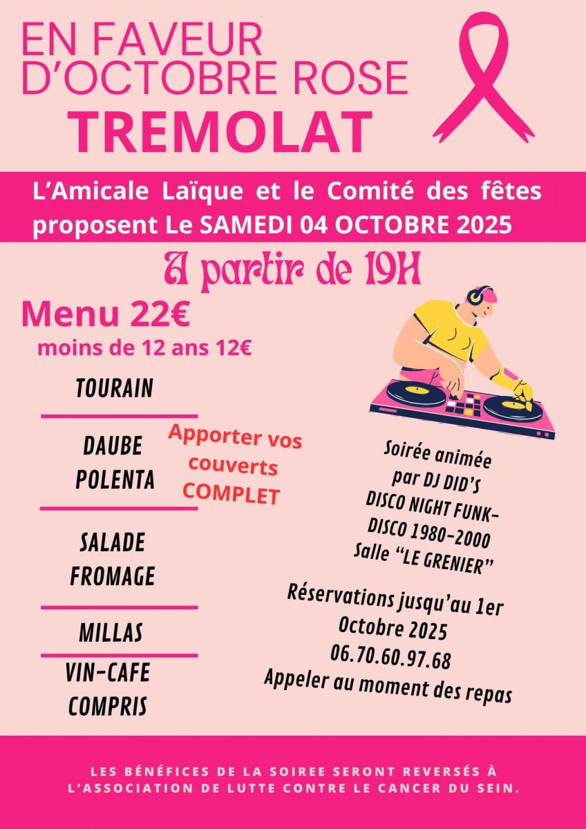 Repas au profit d'Octobre Rose