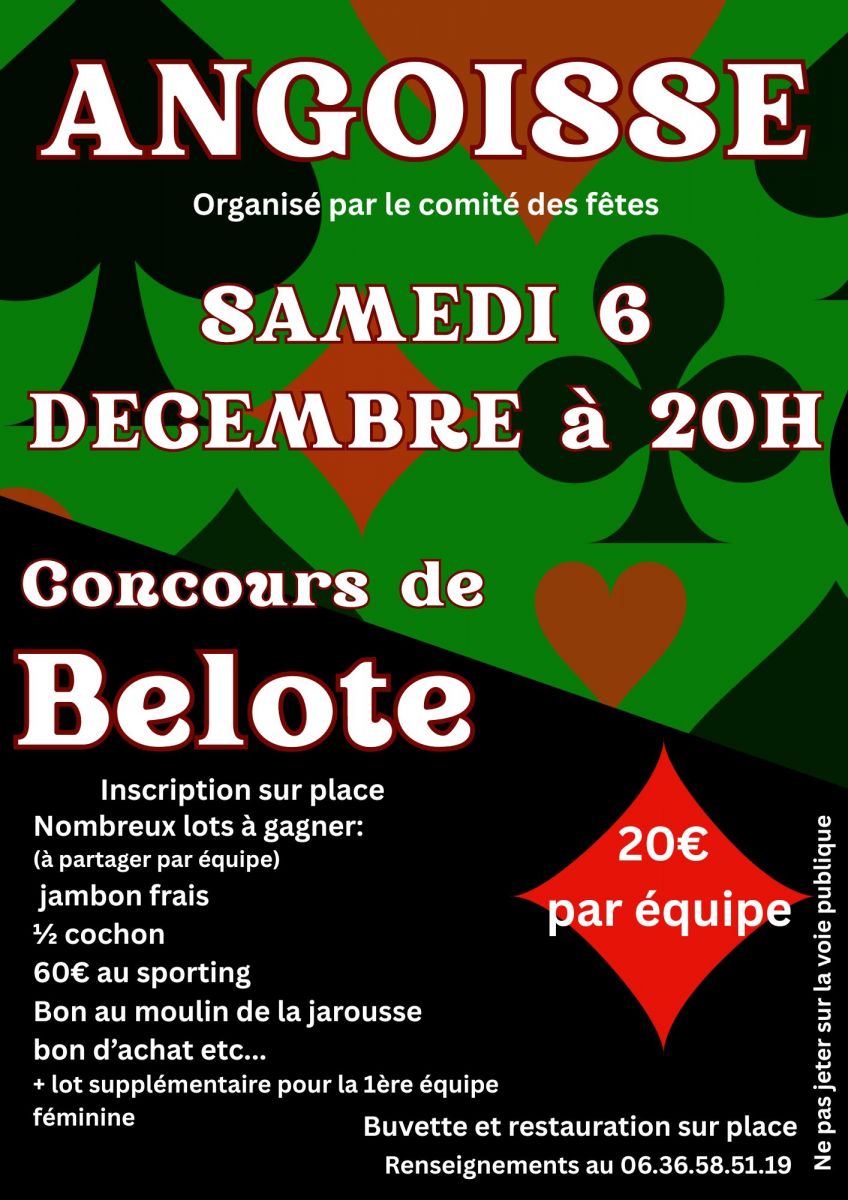 Concours de belote samedi 6 décembre 2025