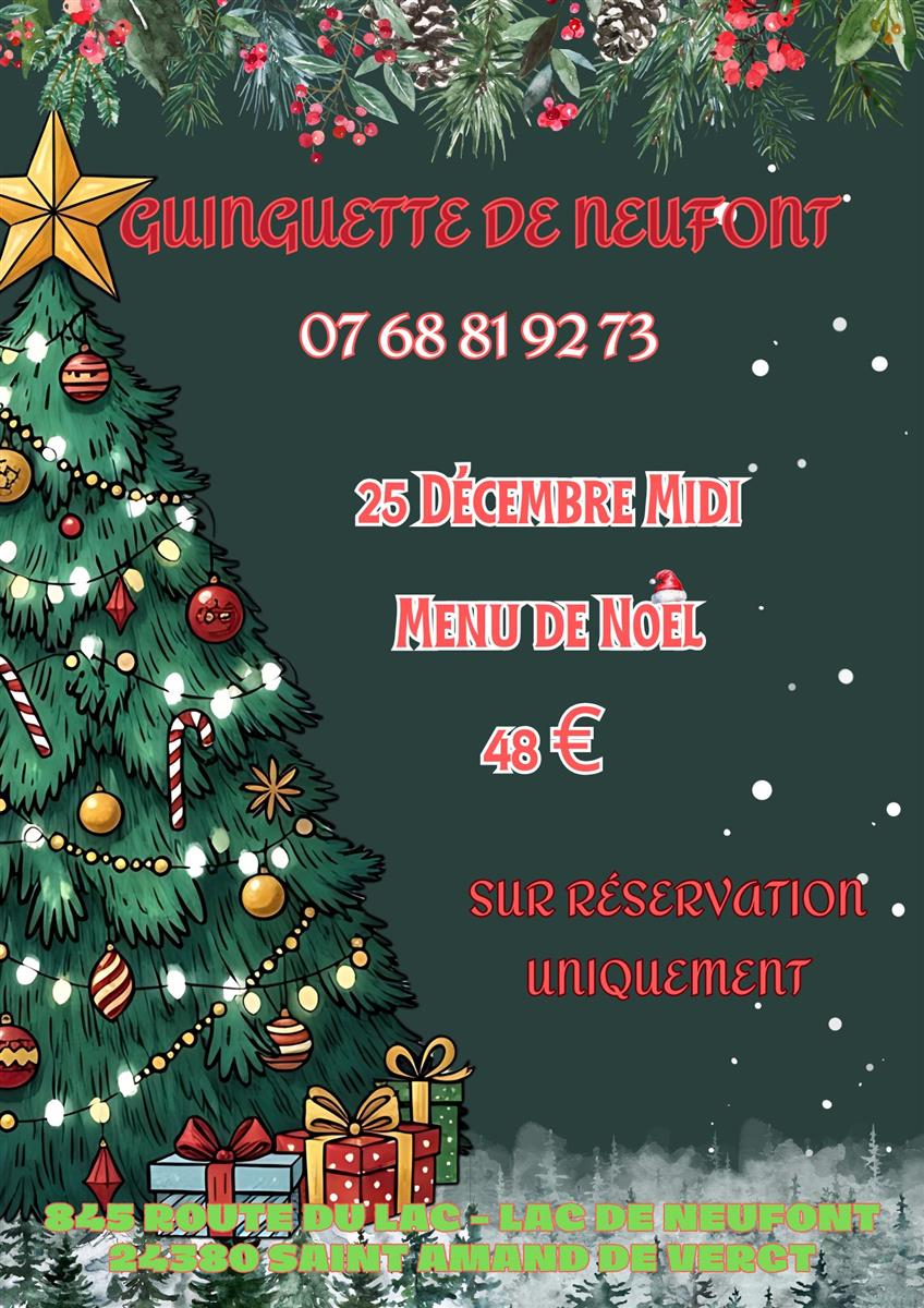 Menu de noël de la guinguette de Neufont
