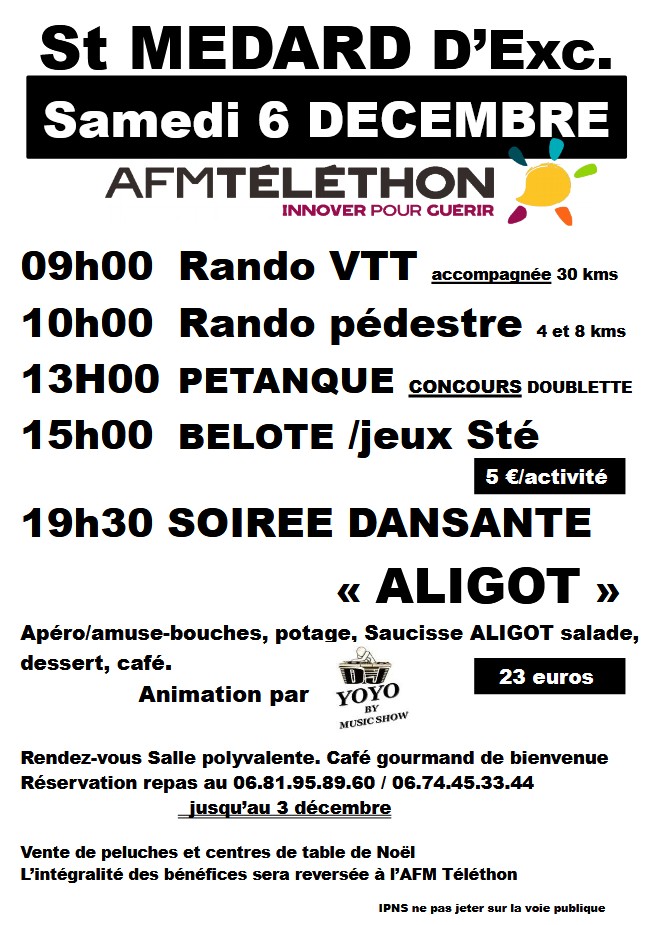 Téléthon - rando, pétanque, soirée dansante Aligot