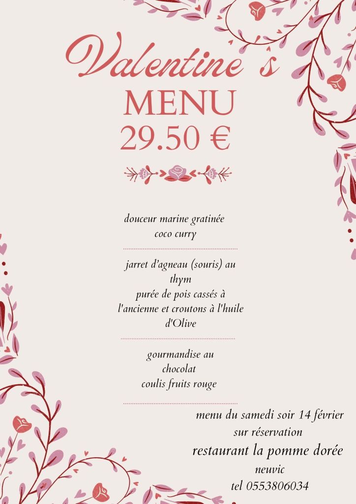 Saint Valentin au restaurant La Pomme Dorée