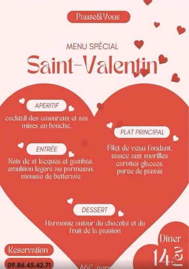Repas St Valentin- Restaurant Pause et Vous