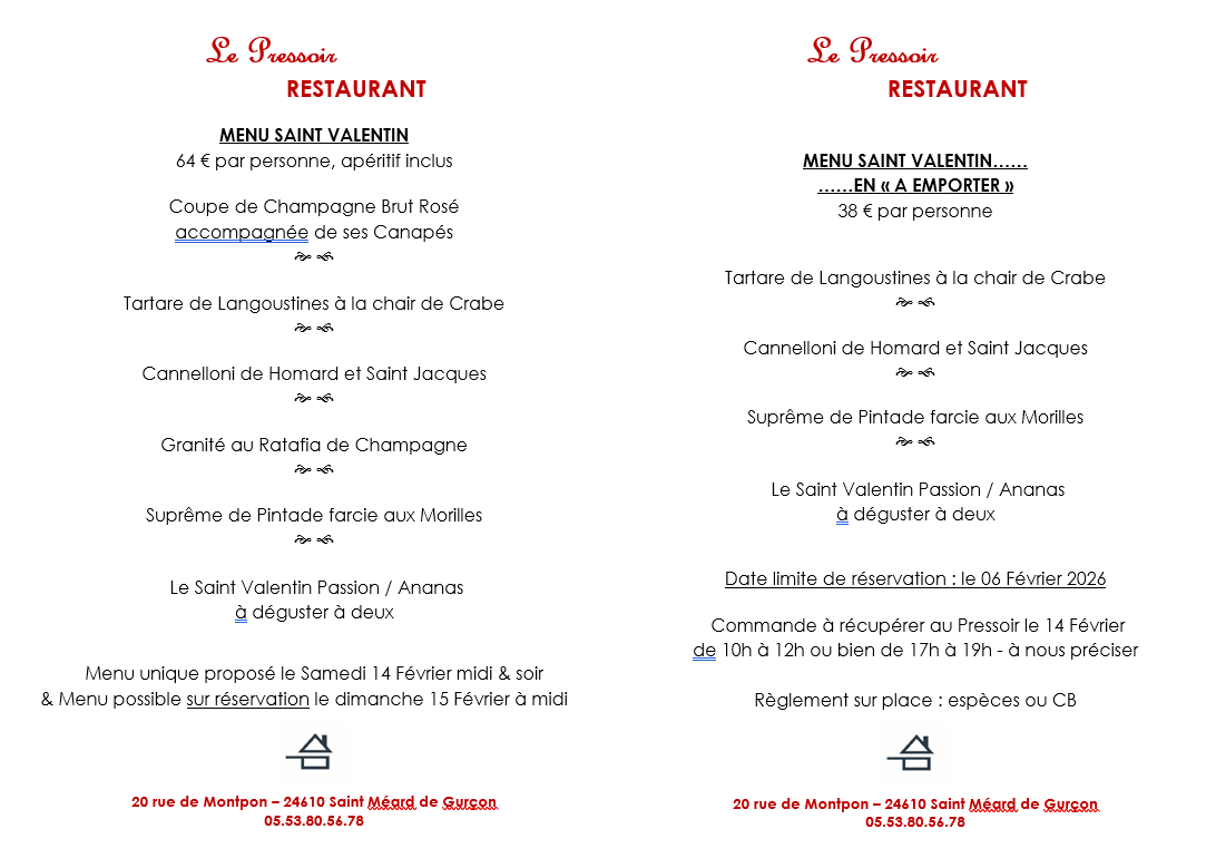 La Saint Valentin au restaurant Le Pressoir