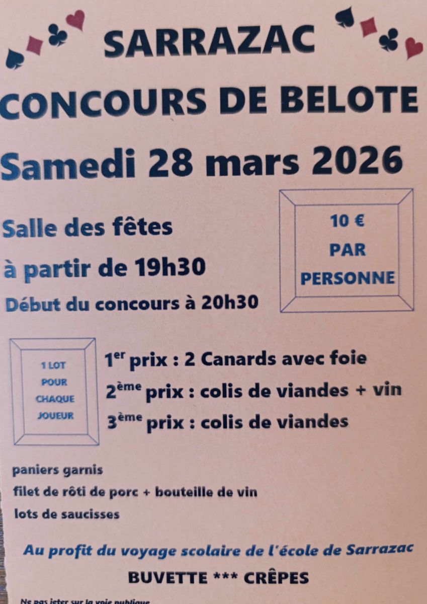 Concours de belote au profit de l'école