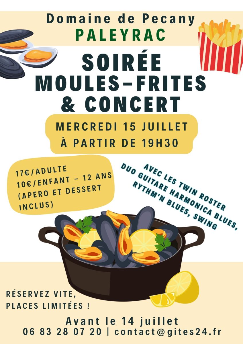 Soirée MOULES FRITES ET CONCERT à Paleyrac