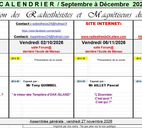 Conférence vendredi 02/10/2026 à 20h30 animée par Mr Tony QUIMBEL