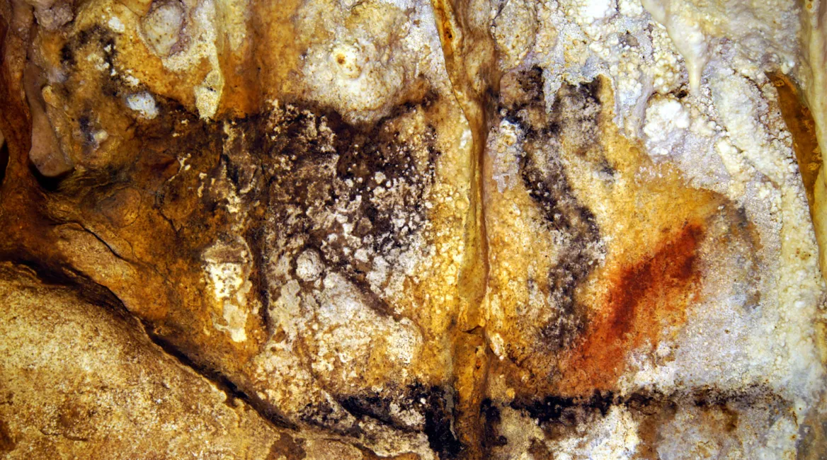 Painting of bison and man