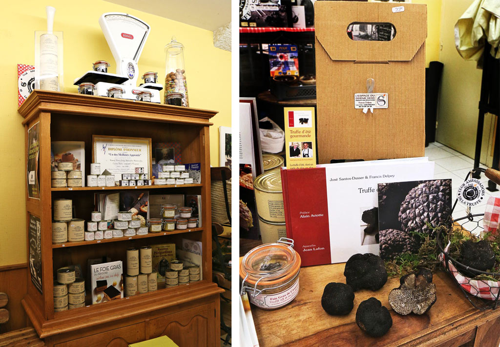 Étagères de produits à la truffe, au foie gras ...