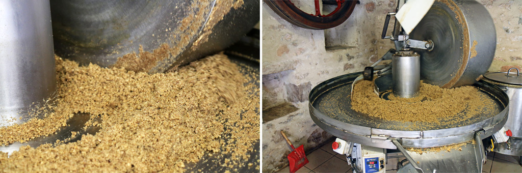 La meule en inox va broyer les cerneaux