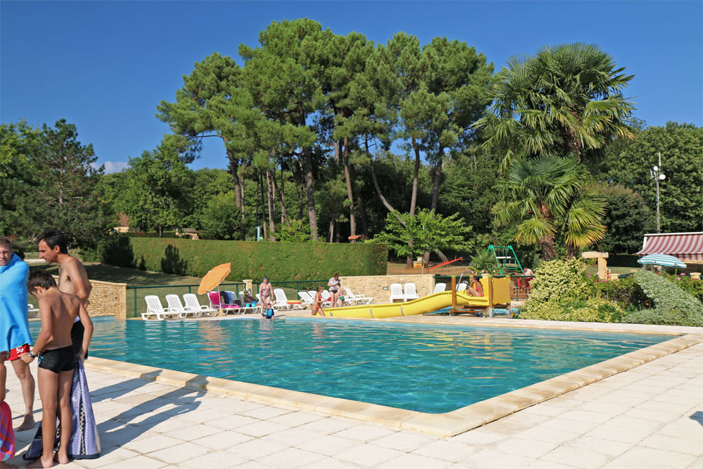 One of the two outside pools, with its toboggan and padding pool area