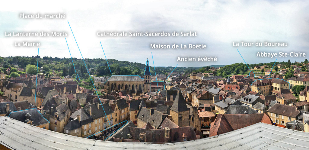 La vue depuis le haut de l’ascenseur panoramique de Sarlat